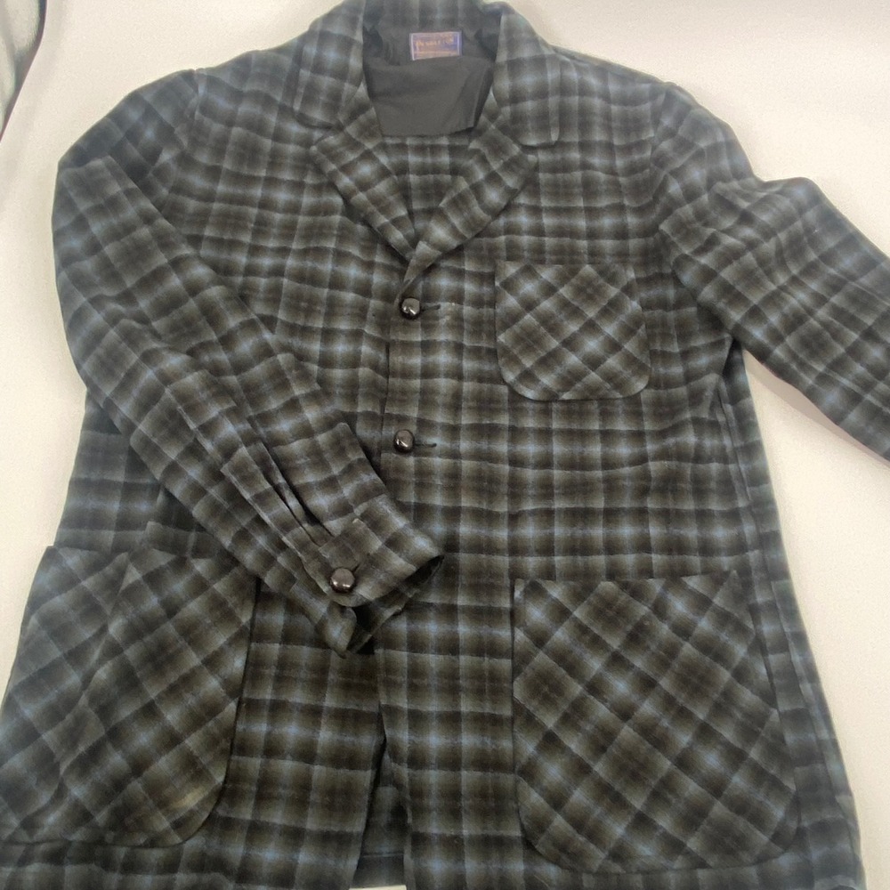 Vintage Pendleton Virgin Wool Men's Lightweight Dark Blue Plaid Blazer Size M
